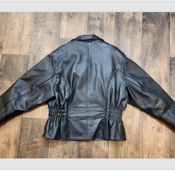 Zony Inc Black Leather Biker Moto Jacket Zip Out Lining - Picture 6 of 14